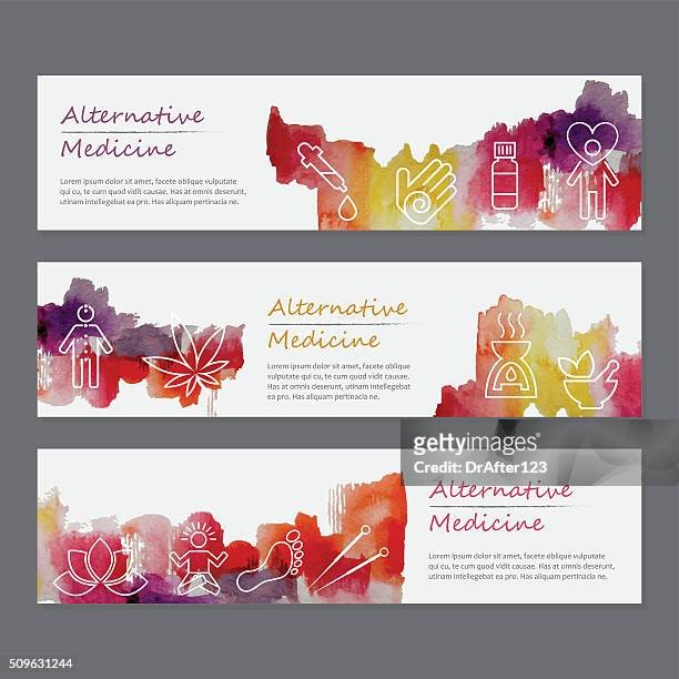 alternative medicine watercolor banners set - foot massage icon stock illustrations