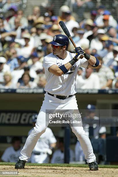 Ryan Klesko of the San Diego Padres pinch hits during the game against the Chicago Cubs at Petco Park on May 16, 2004 in San Diego, California. The...
