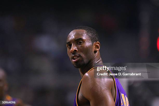 Kobe Bryant of the Los Angeles Lakers very emotional against the Detroit Pistons in Game five of the 2004 NBA Finals on June 15, 2004 at The Palace...