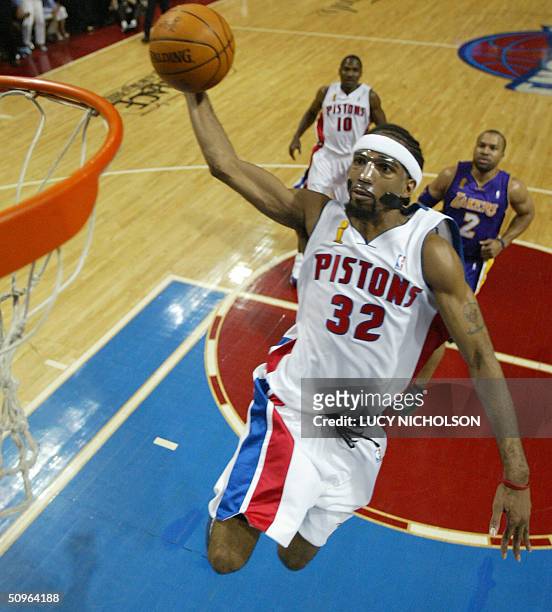 Richard Hamilton of the Detroit Pistons makes a shot against the Los Angeles Angeles during first half action in game five of the 2004 NBA...