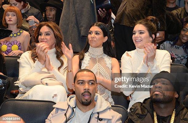Caitlyn Jenner, Kourtney Kardashian and Kendall Jenner attend Kanye West Yeezy Season 3 at Madison Square Garden on February 11, 2016 in New York...