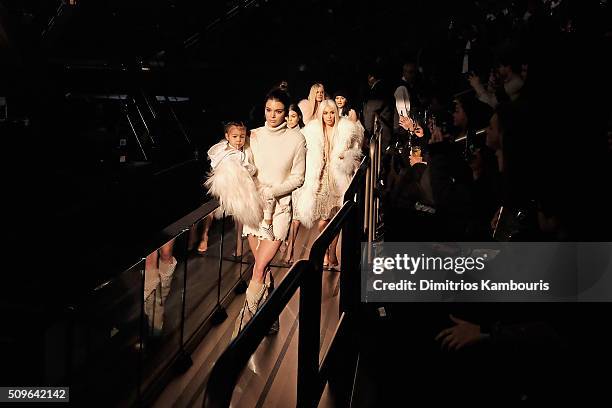 North West, Kendall Jenner, Kourtney Kardashian, Kim Kardashian, Khloe Kardashian and Kylie Jenner attend Kanye West Yeezy Season 3 on February 11,...