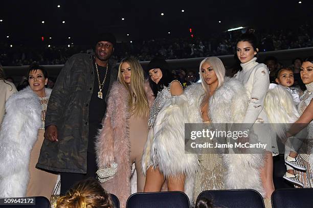 Kris Jenner, Lamar Odom, Khloe Kardashian, Kylie Jenner, Kim Kardashian, Kendall Jenner, North West, and Kourtney Kardashian attend Kanye West Yeezy...