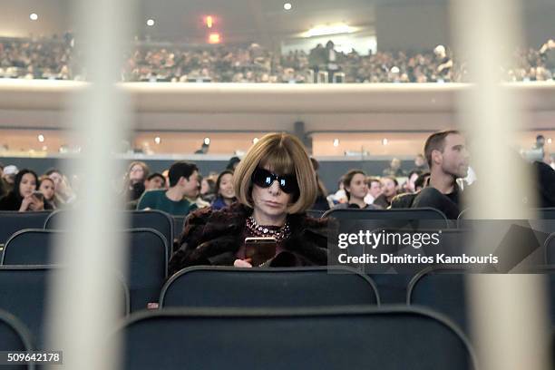 Editor-in-chief of American Vogue, Anna Wintour attends Kanye West Yeezy Season 3 on February 11, 2016 in New York City.