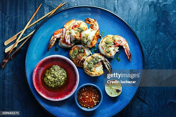 shrimp satay - pesto sauce stock pictures, royalty-free photos & images