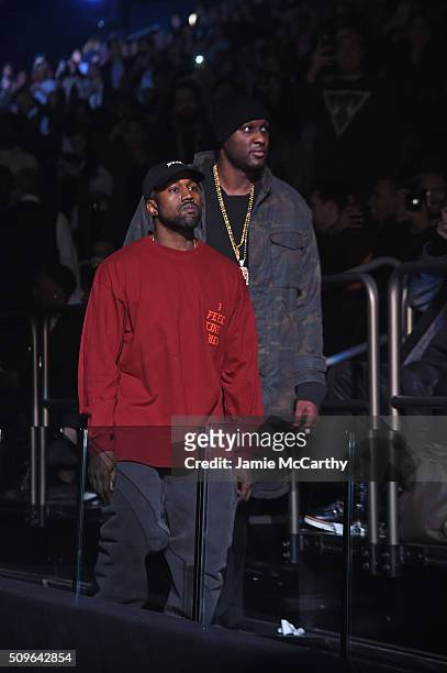 Kanye West and Lamar Odom attend Kanye West Yeezy Season 3 on February 11, 2016 in New York City.