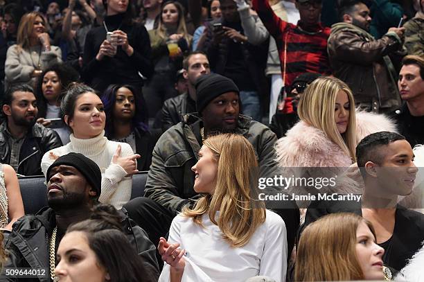 Kendall Jenner, Lamar Odom, Khloe Kardashian, 50 Cent, Karlie Kloss and Olivier Rousteing attend Kanye West Yeezy Season 3 on February 11, 2016 in...