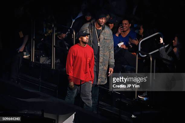 Kanye West and Lamar Odom attend Kanye West Yeezy Season 3 on February 11, 2016 in New York City.