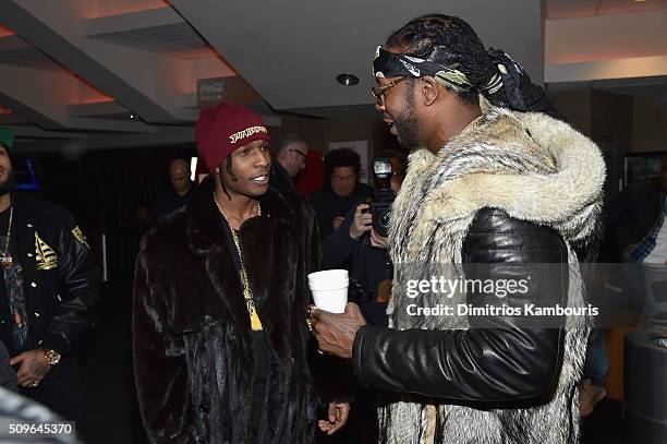 Rappers ASAP Rocky and 2 Chainz attend Kanye West Yeezy Season 3 on February 11, 2016 in New York City.