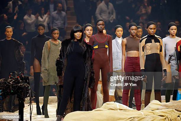 Model Naomi Campbell appears onstage during Kanye West Yeezy Season 3 on February 11, 2016 in New York City.