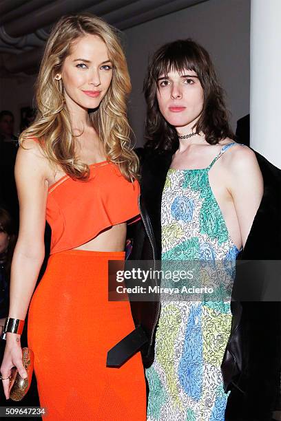 Miss USA 2015 Olivia Jordan and model Hari Nef attend the Adam Selman fashion show during Fall 2016 MADE Fashion Week at Milk Studios on February 11,...