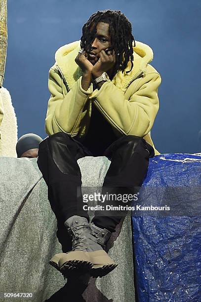 Rapper Young Thug poses during Kanye West Yeezy Season 3 on February 11, 2016 in New York City.