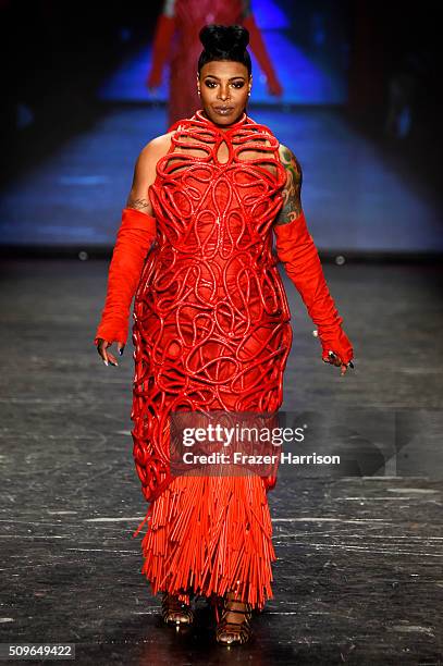 Actress Ta'Rhonda Jones walks the runway at The American Heart Association's Go Red For Women Red Dress Collection 2016 Presented By Macy's at The...