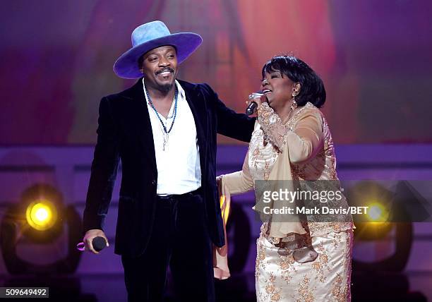 Singer Anthony Hamilton and Pastor Shirley Caesar perform onstage during BET Celebration Of Gospel 2016 at Orpheum Theatre on January 9, 2016 in Los...