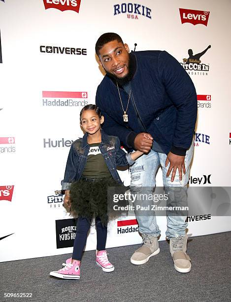 Devon Still poses with daughter Leah Still backstage at the Rookie USA Presents Kids Rock! - Front Row & Backstage - Fall 2016 New York Fashion Week:...