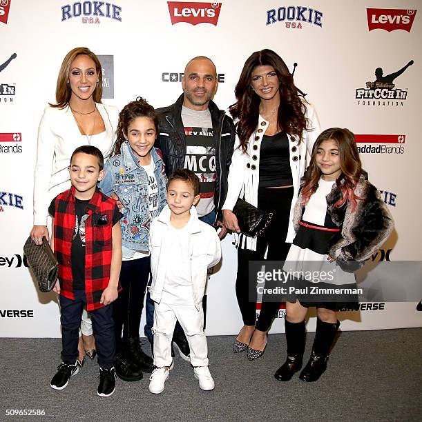 Melissa Gorga, Gino Gorga, Joey Gorga, Antonia Gorga, Joe Gorga,Teresa Giudice and Milania Giudice pose backstage at the Rookie USA Presents Kids...