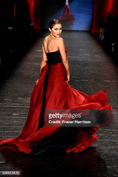 Actress Olivia Culpo walks the runway at The American Heart Association's Go Red For Women Red Dress Collection 2016 Presented By Macy's at The Arc,...