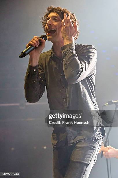 Singer Ole Specht of the German band Tonbandgeraet performs live in support of Andreas Bourani during a concert at the Max-Schmeling-Halle on...