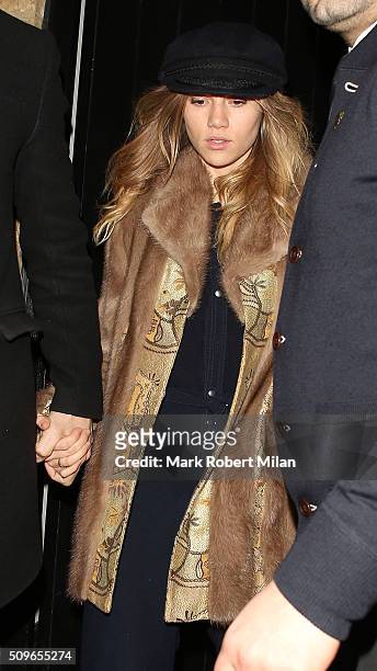 Suki Waterhouse at the Chiltern Firehouse on February 11, 2016 in London, England.