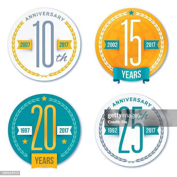 annivesary logo symbole und dekorative elemente - happy anniversary stock-grafiken, -clipart, -cartoons und -symbole