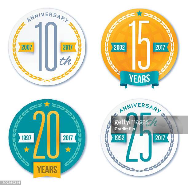 annivesary badge symbols and decorative design elements - happy anniversary stock illustrations