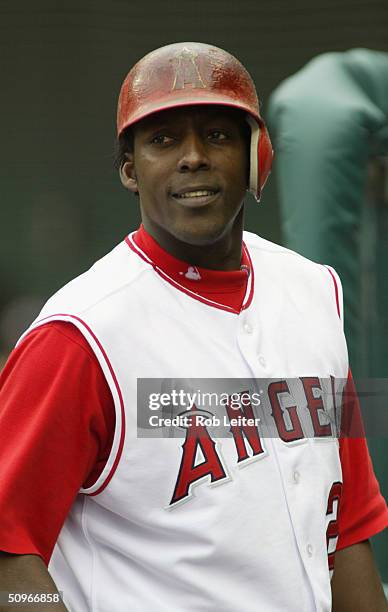 Right fielder Vladimir Guerrero of the Anaheim Angels during the game against the Baltimore Orioles at Angel Stadium of Anaheim on May 23, 2004 in...