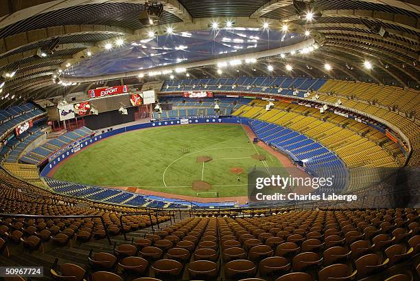 General view of the interior of Olympic Stadium prior to the game between the Atlanta Braves and the Montreal Expos at Olympic Stadium on May 24,...