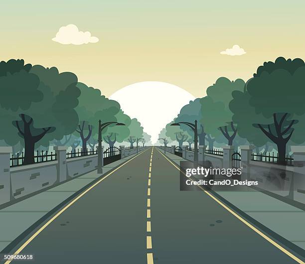 illustrazioni stock, clip art, cartoni animati e icone di tendenza di sole road - boulevard