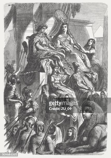 stockillustraties, clipart, cartoons en iconen met antony and cleopatra as osiris and isis, published in 1864 - queen cleopatra vii of egypt