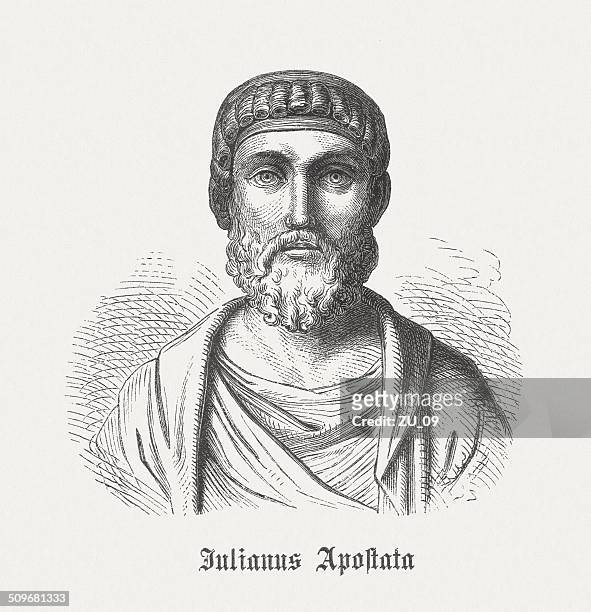 stockillustraties, clipart, cartoons en iconen met julian the apostate (331-363), roman emperor, wood engraving, published 1864 - julian