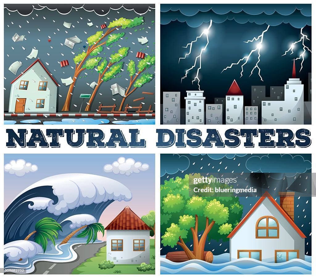Disaster All Background Four Scenes Of Natural Disasters High-Res Vector Graphic - Getty Images