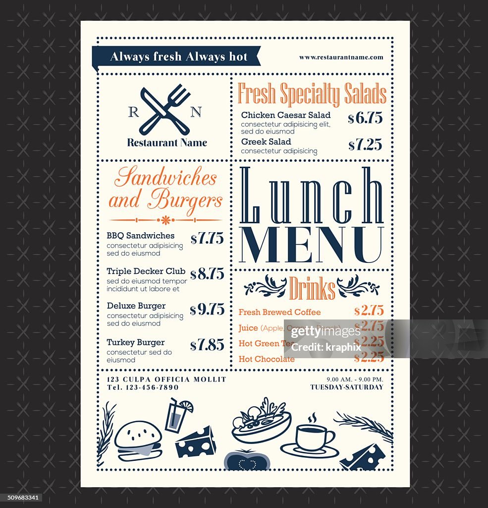 Menu Frame Simple Design Retro Frame Restaurant Lunch Menu Design Layout High-Res Vector Graphic ...