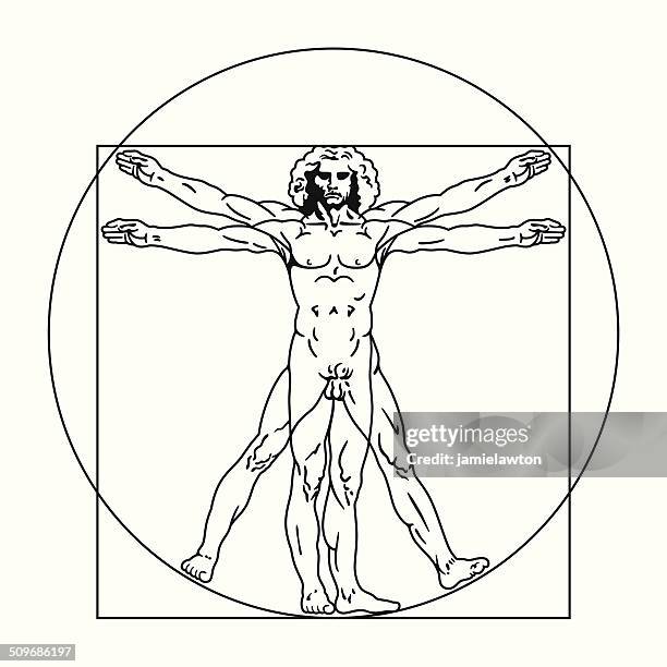 stockillustraties, clipart, cartoons en iconen met vitruvian man - scalable vector illustration - renaissance and schets