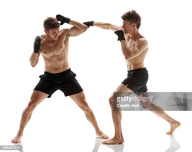mixed martial arts fighters in action - mixed martial arts stockfoto's en -beelden