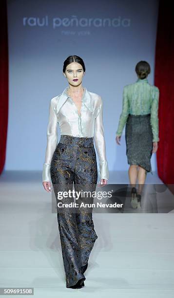 Model walks the runway in the Raul Penaranda fashion show at Gotham Hall on February 11, 2016 in New York City.