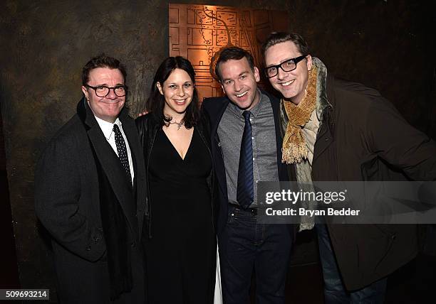 Nathan Lane, Jen Stein, Mike Birbiglia and and Devlin Elliott attend "Mike Birbiglia: Thank God For Jokes" Opening Night at the Lynn Redgrave Theatre...