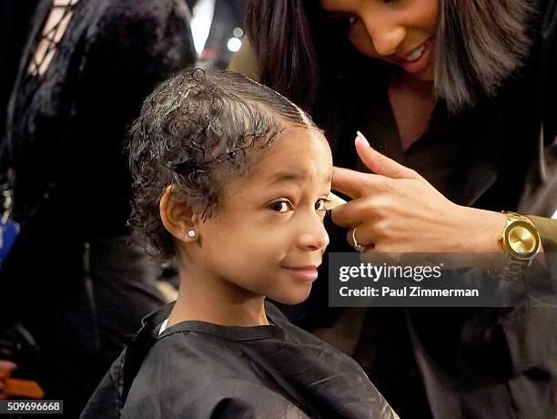 Model Leah Still prepares backstage at the Rookie USA Presents Kids Rock! Fall 2016 New York Fashion Week: The Shows at Skylight at Moynihan Station...