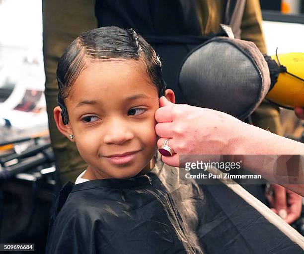 Model Leah Still prepares backstage at the Rookie USA Presents Kids Rock! Fall 2016 New York Fashion Week: The Shows at Skylight at Moynihan Station...