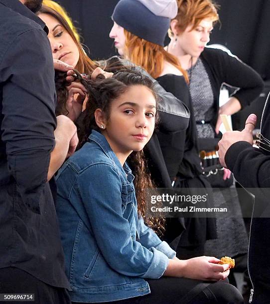 Model Antonia Gorga prepares backstage at the Rookie USA Presents Kids Rock! Fall 2016 New York Fashion Week: The Shows at Skylight at Moynihan...