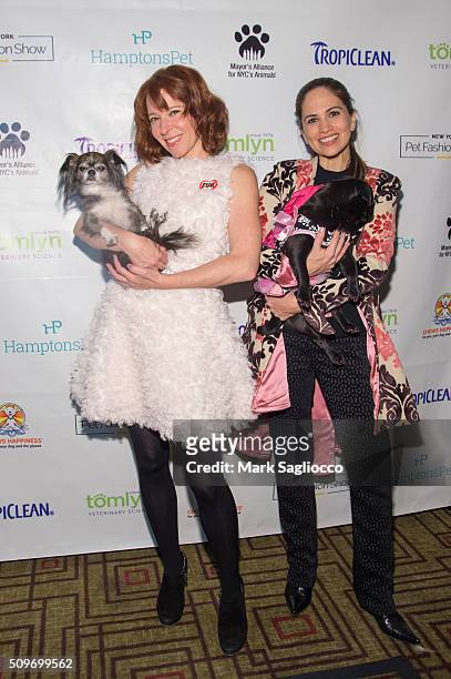 Pelush Designer Anna Tagliabue and Designer Mena Lombard attend the 12th Annual NY Pet Fashion Show at Hotel Pennsylvania on February 11, 2016 in New...