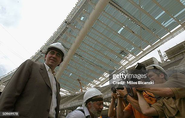 Spanish architect Santiago Calatrava visits the main Olympic Stadium, the OAKA Olympic Sports Complex, ahead of the August Olympic Games on June 17,...
