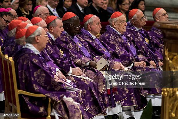 Cardinals take part at the Ash Wednesday mass celebrated by Pope Francis in St. Peter's Basilica at the Vatican. The Ash Wednesday marks the...