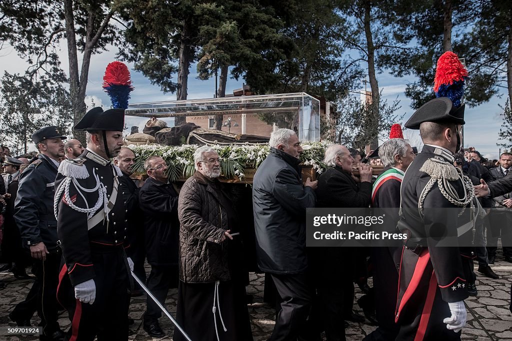 The mortal remains of Saint Pio return to Pietrelcina, where...