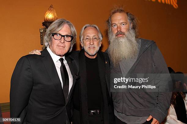 Of The Village Jeff Greenberg, The Recording Academy CEO and President Neil Portnow and honoree Rick Rubin pose during the P&E Wing Event honoring...