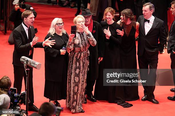 Lars Eidinger,Brigitte Lacombe,Meryl Streep,Dieter Kosslic,Alba Rohrwacher,Malgorzata Szumowska and Nick James attend the 'Hail, Caesar!' premiere...