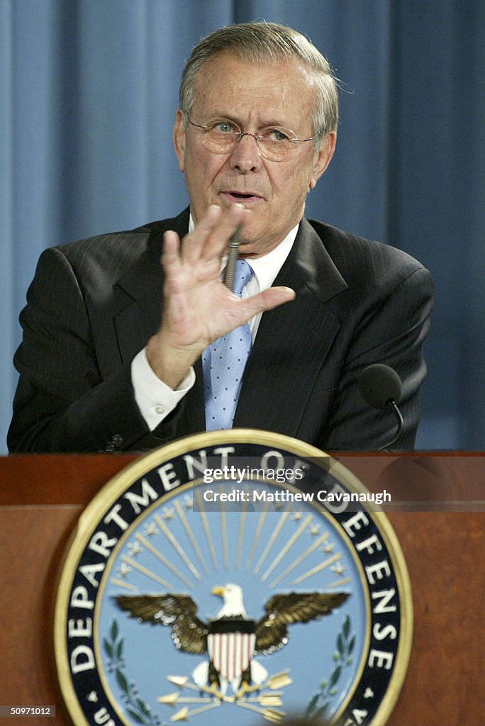Secdef Rumsfeld U.S. Secretary of Defense Donald Rumsfeld speaks during a news... News ...