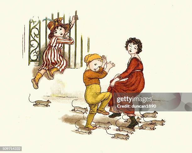 illustrazioni stock, clip art, cartoni animati e icone di tendenza di il pied piper di hamelin bambini e il accidenti - kate greenaway photos