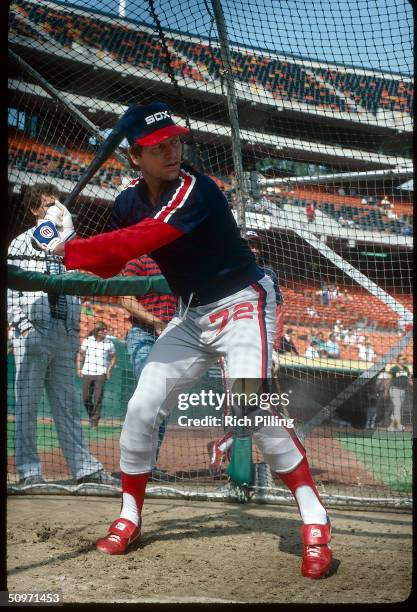 Catcher Carlton Fisk of the Chicago White Sox batting in 1983.