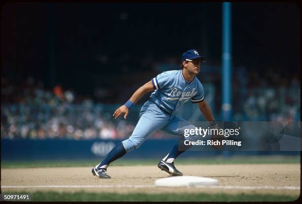 George Brett of the Kansas City Royals moves to field the ball in 1984.