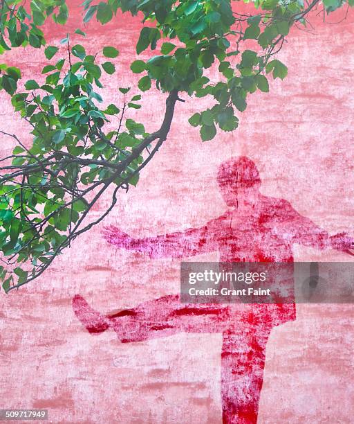 double exposure:tai chi shadow on red wall. - tai chi shadow stock pictures, royalty-free photos & images